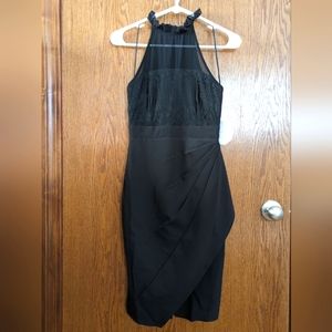 Paper Dolls Petite wrap front midi dress with lace top in black